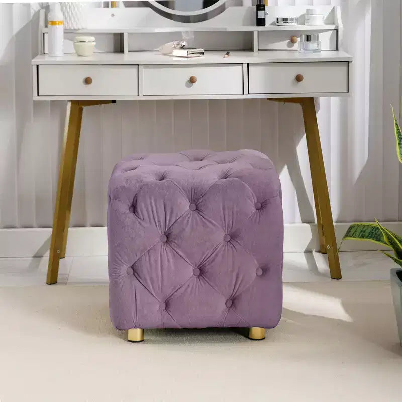 18" Chic Vanity Ottoman Stool, Luxury Velvet Tufted Footstool for Living Room, Dressing Makeup Chair, 250 lbs Capacity