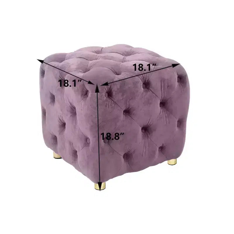 18" Chic Vanity Ottoman Stool, Luxury Velvet Tufted Footstool for Living Room, Dressing Makeup Chair, 250 lbs Capacity