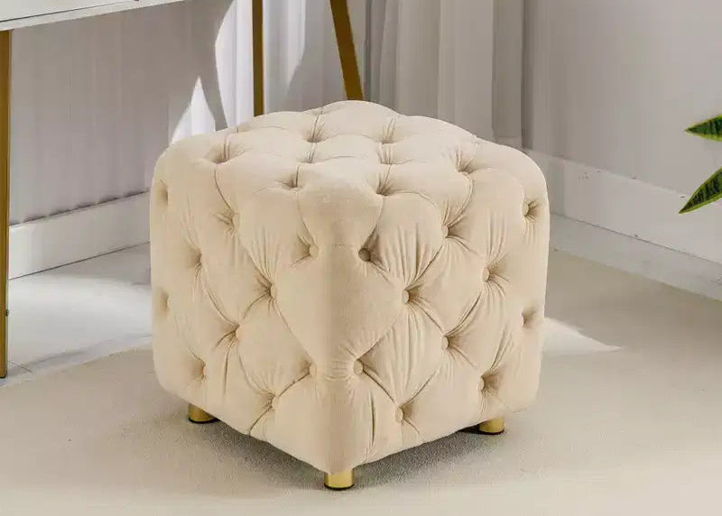 TUYOHW 18 Chic Vanity Ottoman Stool,Luxury Velvet Tufted Footstool for Living Room,Dressing Makeup Chair,Comfortable Seat with 250lbs Capacity