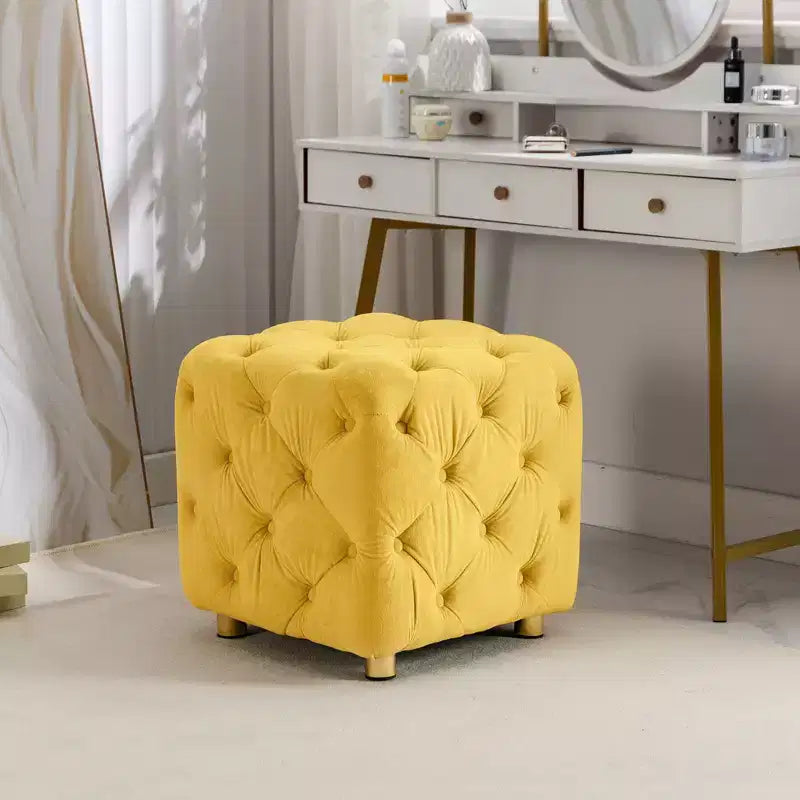 18" Chic Vanity Ottoman Stool, Luxury Velvet Tufted Footstool for Living Room, Dressing Makeup Chair, 250 lbs Capacity