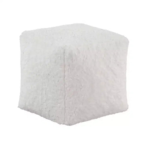 17" Faux Fur Ottoman for Living Room, Square Footrest Stool, Non-Slip, 300 lbs Capacity, Off-White
