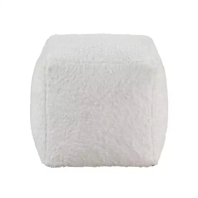 17" Faux Fur Ottoman for Living Room, Square Footrest Stool, Non-Slip, 300 lbs Capacity, Off-White