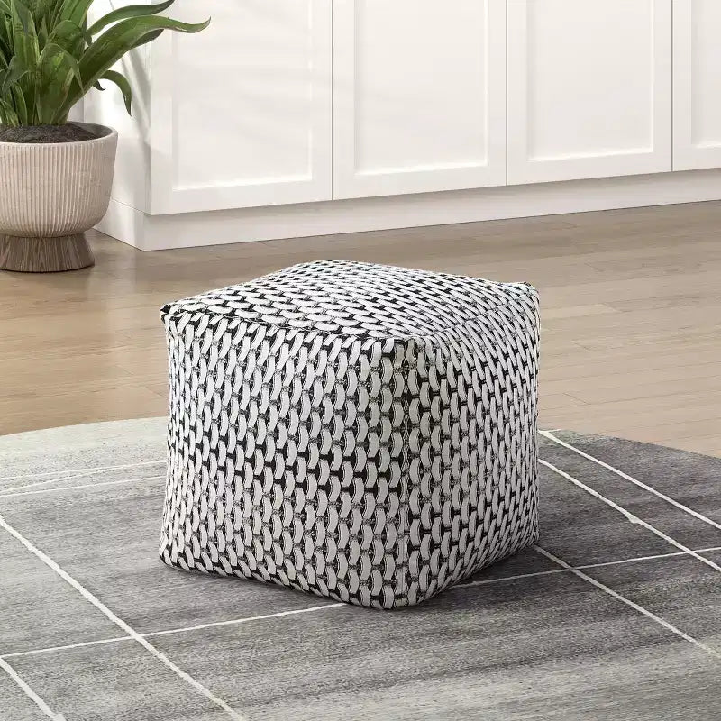 TUYOHW 16H Square Pouf,Chic Jacquard Ottoman for Living Room,Footrest Stool Non-Slip Bean Bag Chair,300lbs Capacity,Multicolored
