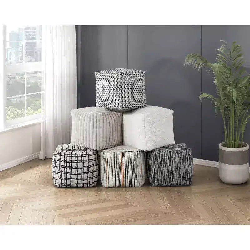 16" Square Pouf, Chic Jacquard Ottoman for Living Room, Footrest Stool, Non-Slip, 300 lbs Capacity, Multicolored