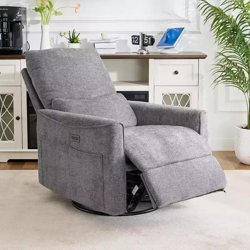 Power Swivel Rocker Recliner, Small Reclining Sofa with USB/Type-C Ports, Glider Nursery Chair with Lumbar Support