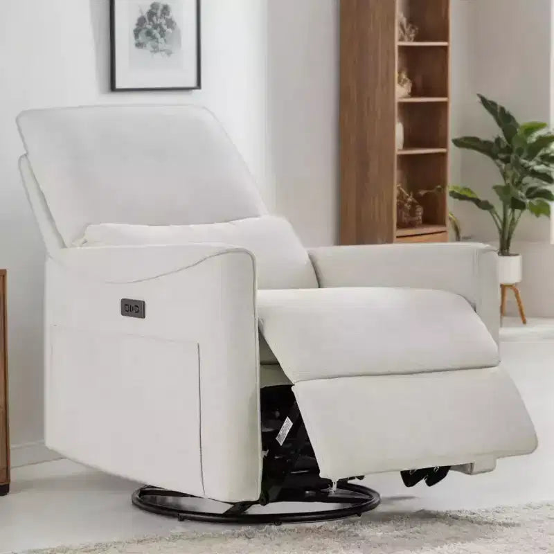Power Swivel Rocker Recliner, Small Reclining Sofa with USB/Type-C Ports, Glider Nursery Chair with Lumbar Support