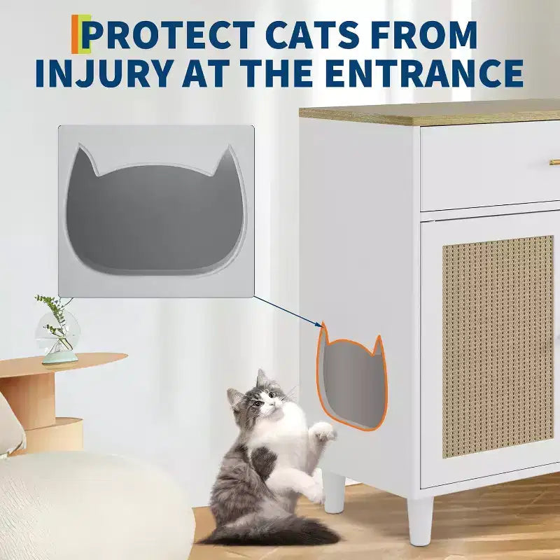 Hidden Cat Litter Box Furniture with Storage Drawer, Wood Cats Litter Enclosure Cabinet, Kitty Litter Box Hidden Enclosed Tall Cabinet Dog Proof