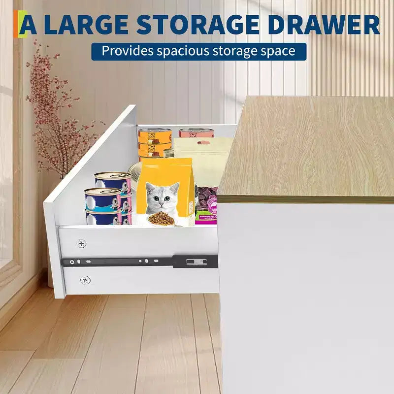 Hidden Cat Litter Box Furniture with Storage Drawer, Wood Cats Litter Enclosure Cabinet, Kitty Litter Box Hidden Enclosed Tall Cabinet Dog Proof