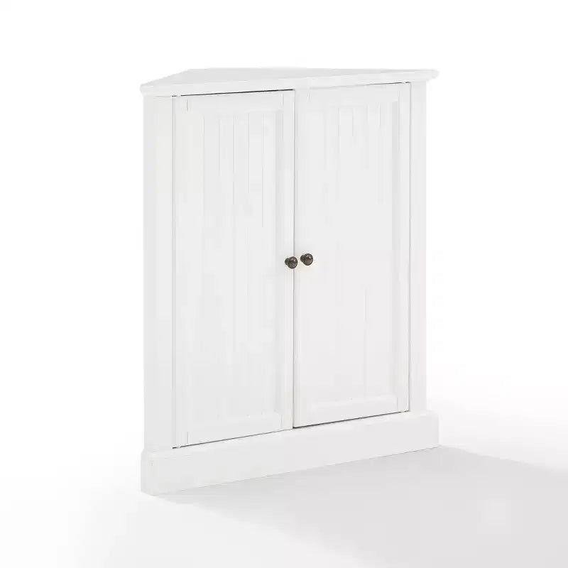 Shoreline Stackable Corner Pantry White - Crosley: Adjustable Shelves, MDF & Veneer, Nautical Farmhouse Style, 2 Doors