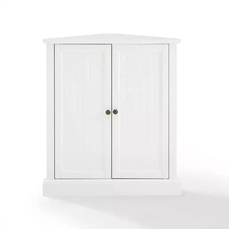 Stackable Corner Pantry, White, Adjustable Shelves, MDF & Veneer, Nautical Farmhouse Style, 2 Doors