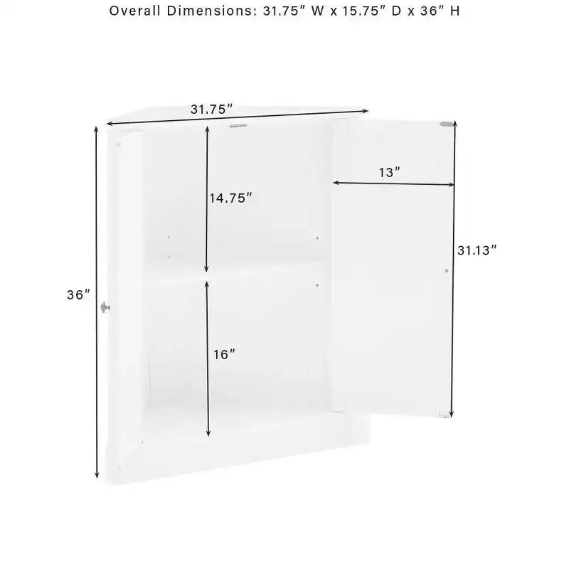 Stackable Corner Pantry, White, Adjustable Shelves, MDF & Veneer, Nautical Farmhouse Style, 2 Doors
