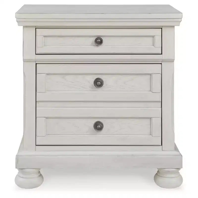 2 Drawer Nightstand White, Traditional Style, Antiqued Finish, Wood Frame