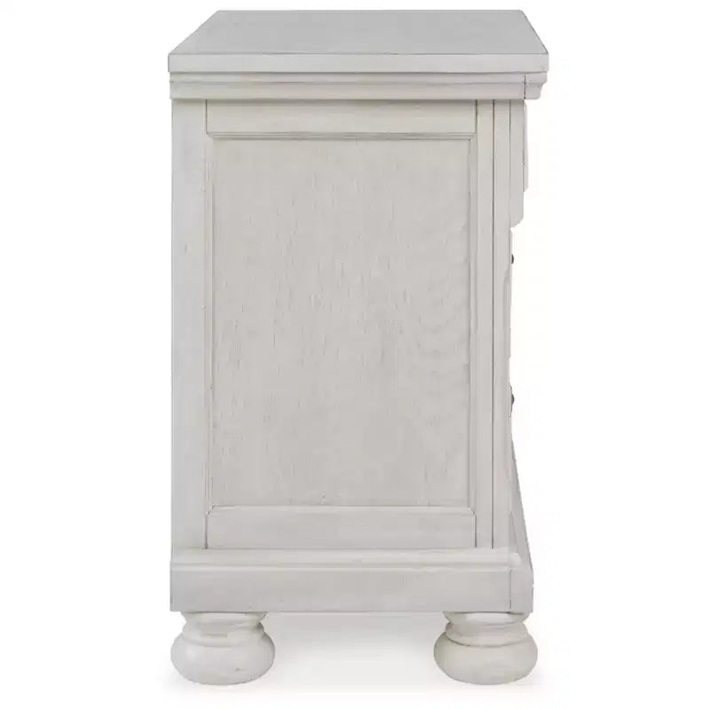 2 Drawer Nightstand White, Traditional Style, Antiqued Finish, Wood Frame