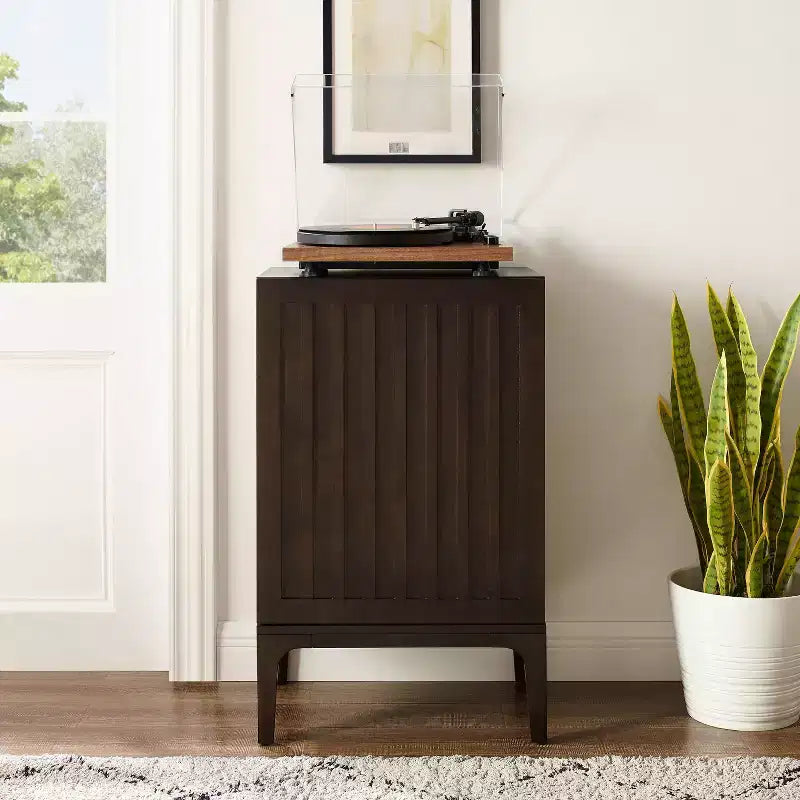 Record Storage Stand Dark Brown, Modern Turntable Cabinet with Divided Shelves