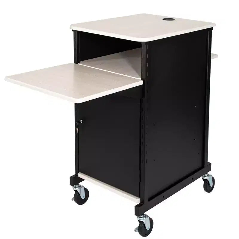 Hampden Furnishings Jumbo Presentation Lecture Podium Cart Ivory Woodgrain/Black: Modern Steel Frame, Wood Surface Office Cabinet