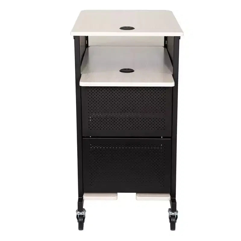 Hampden Furnishings Jumbo Presentation Lecture Podium Cart Ivory Woodgrain/Black: Modern Steel Frame, Wood Surface Office Cabinet