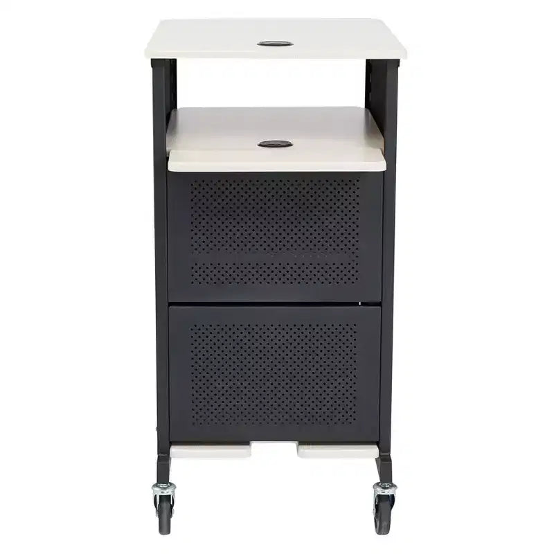 Hampden Furnishings Jumbo Presentation Lecture Podium Cart Ivory Woodgrain/Black: Modern Steel Frame, Wood Surface Office Cabinet