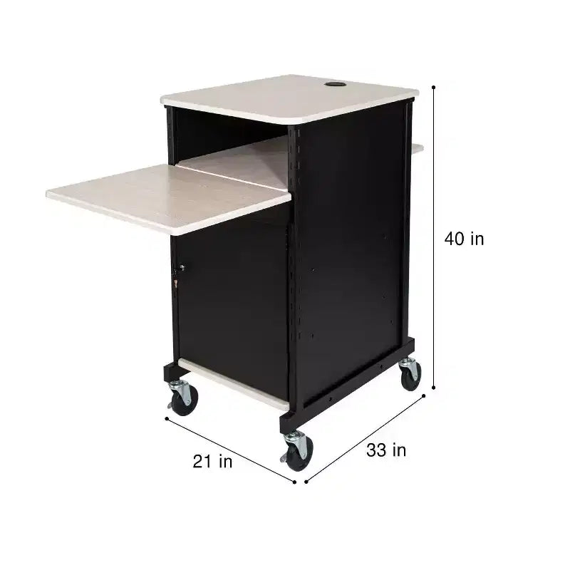 Hampden Furnishings Jumbo Presentation Lecture Podium Cart Ivory Woodgrain/Black: Modern Steel Frame, Wood Surface Office Cabinet
