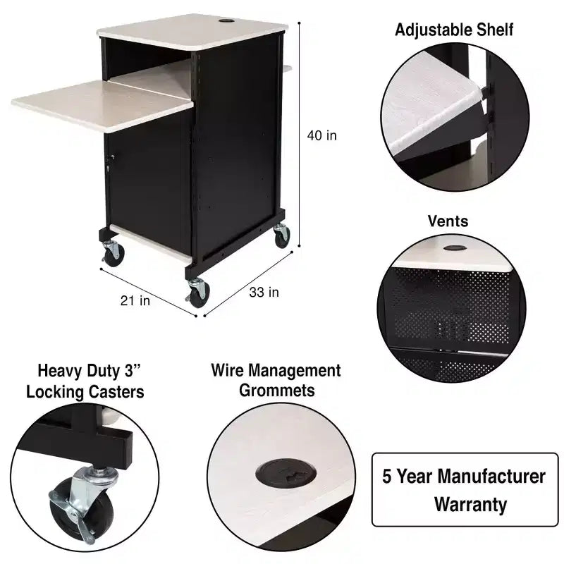 Hampden Furnishings Jumbo Presentation Lecture Podium Cart Ivory Woodgrain/Black: Modern Steel Frame, Wood Surface Office Cabinet