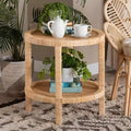 Mahogany Wood and Natural Rattan 2-Tier Round End Table, Natural Brown