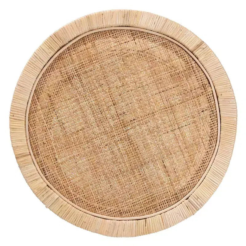 Mahogany Wood and Natural Rattan 2-Tier Round End Table, Natural Brown