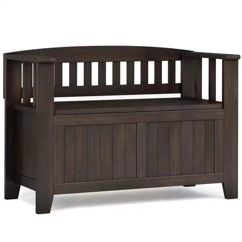 Wyndenhall 36" Wide Normandy Transitional Solid Wood Entryway Storage Bench Brunette Brown: Rustic Flip Lid, Dual Compartment, Pine Frame
