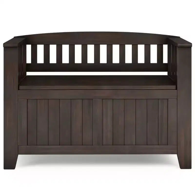 36" Wide Transitional Solid Wood Entryway Storage Bench, Brunette Brown, Rustic Flip Lid, Dual Compartment, Pine Frame