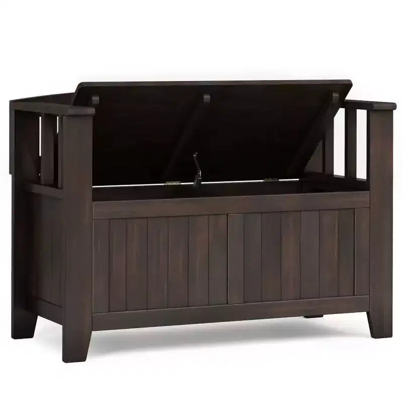 36" Wide Transitional Solid Wood Entryway Storage Bench, Brunette Brown, Rustic Flip Lid, Dual Compartment, Pine Frame