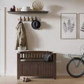 36" Wide Transitional Solid Wood Entryway Storage Bench, Brunette Brown, Rustic Flip Lid, Dual Compartment, Pine Frame