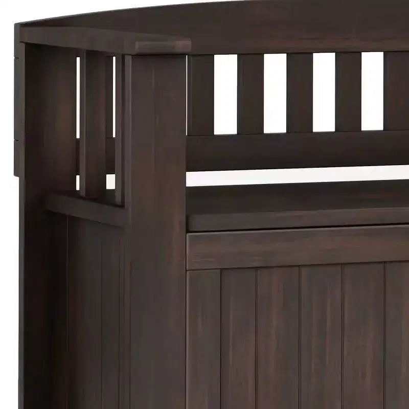 36" Wide Transitional Solid Wood Entryway Storage Bench, Brunette Brown, Rustic Flip Lid, Dual Compartment, Pine Frame
