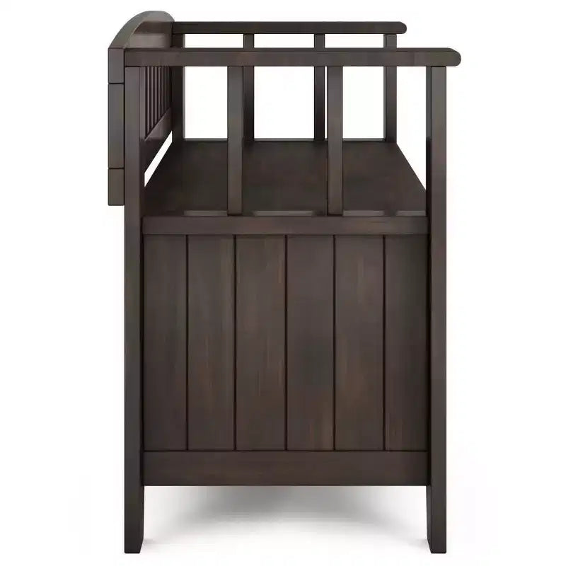 36" Wide Transitional Solid Wood Entryway Storage Bench, Brunette Brown, Rustic Flip Lid, Dual Compartment, Pine Frame