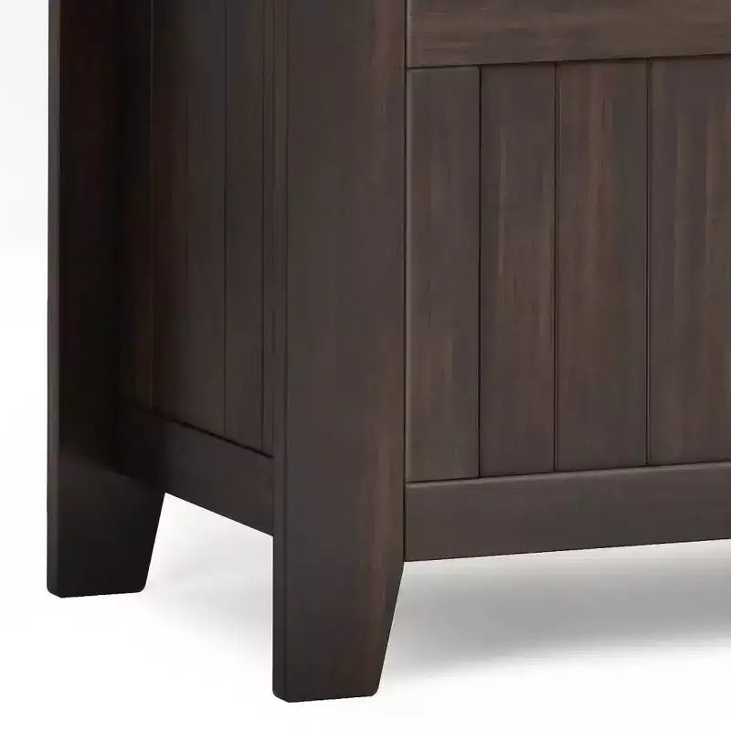 36" Wide Transitional Solid Wood Entryway Storage Bench, Brunette Brown, Rustic Flip Lid, Dual Compartment, Pine Frame