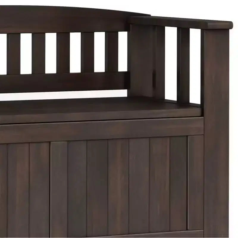 36" Wide Transitional Solid Wood Entryway Storage Bench, Brunette Brown, Rustic Flip Lid, Dual Compartment, Pine Frame