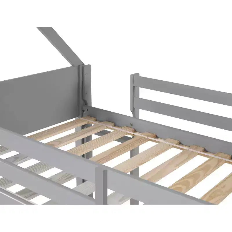 Twin Bunk Bed, Solid Pine Frame, Varnished, Built-In Guard Rails and Ladder