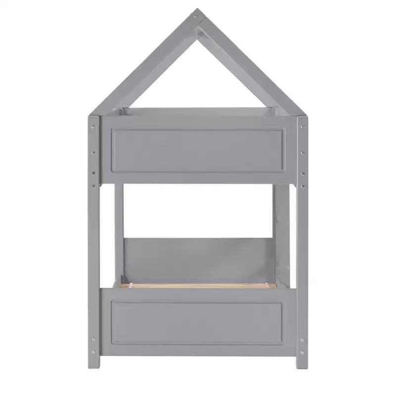 Twin Bunk Bed, Solid Pine Frame, Varnished, Built-In Guard Rails and Ladder