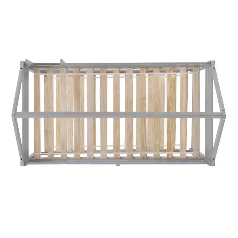 Twin Bunk Bed, Solid Pine Frame, Varnished, Built-In Guard Rails and Ladder