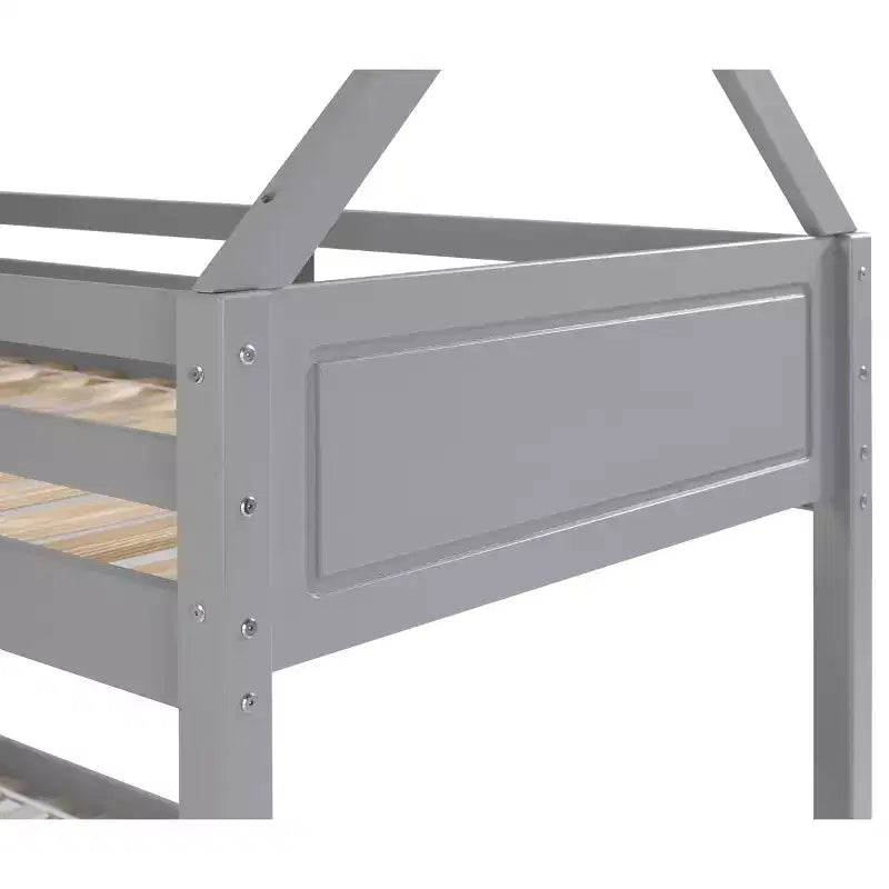 Twin Bunk Bed, Solid Pine Frame, Varnished, Built-In Guard Rails and Ladder