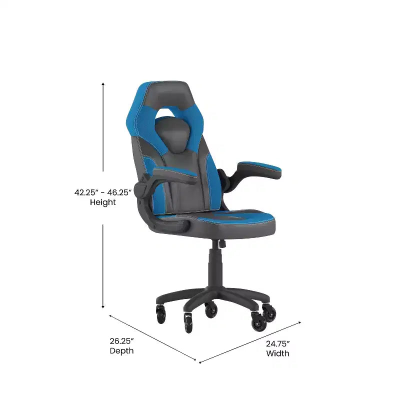 Gaming Chair, Racing Office Computer PC Adjustable Chair with Flip-up Arms and Transparent Roller Wheels