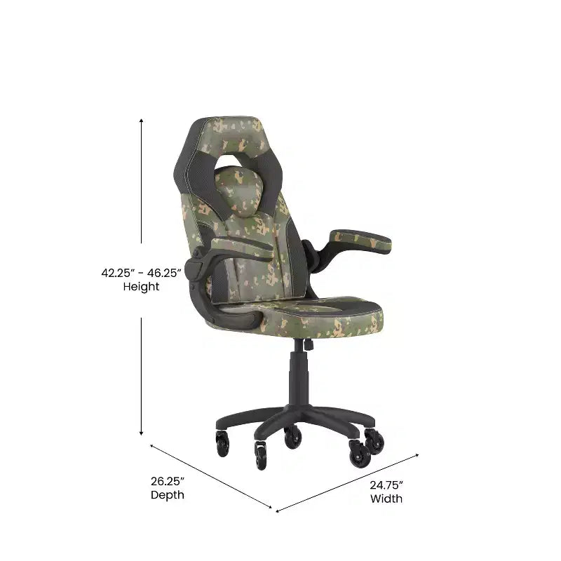 Gaming Chair, Racing Office Computer PC Adjustable Chair with Flip-up Arms and Transparent Roller Wheels
