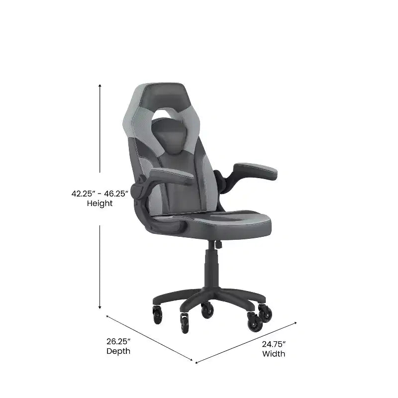 Gaming Chair, Racing Office Computer PC Adjustable Chair with Flip-up Arms and Transparent Roller Wheels
