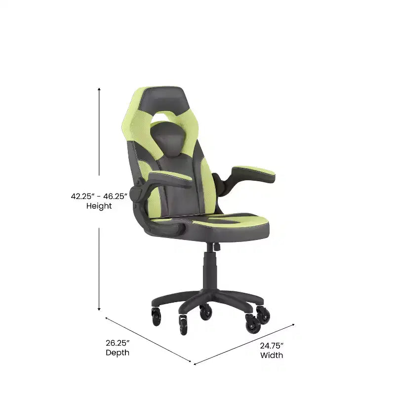 Gaming Chair, Racing Office Computer PC Adjustable Chair with Flip-up Arms and Transparent Roller Wheels