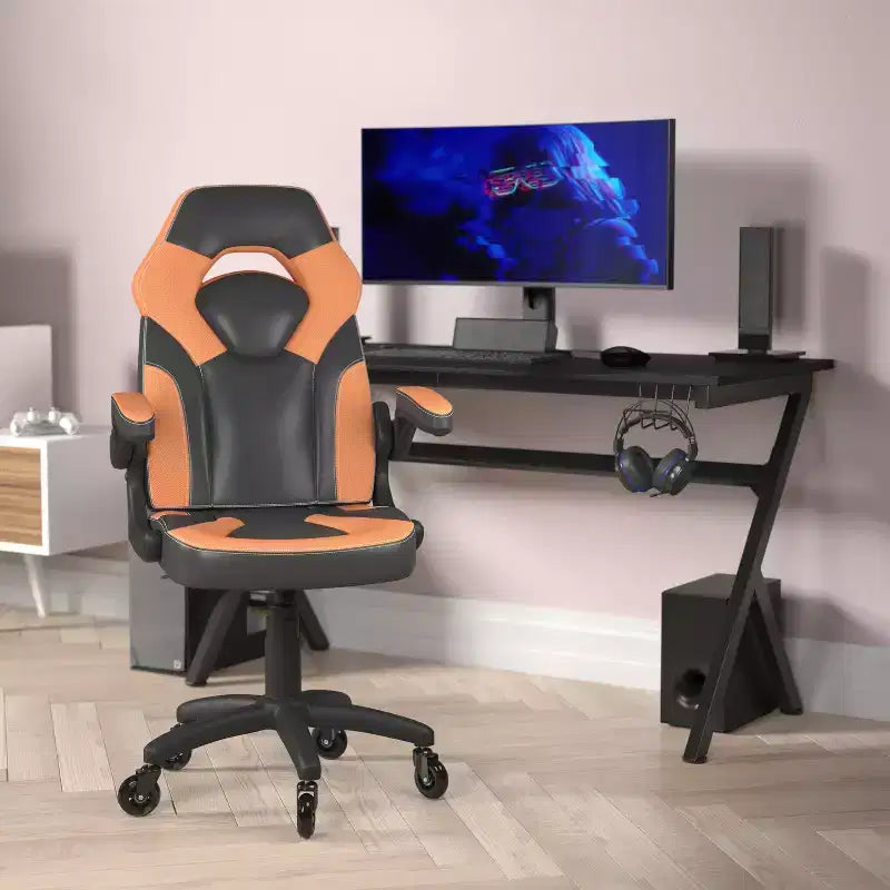 Gaming Chair, Racing Office Computer PC Adjustable Chair with Flip-up Arms and Transparent Roller Wheels