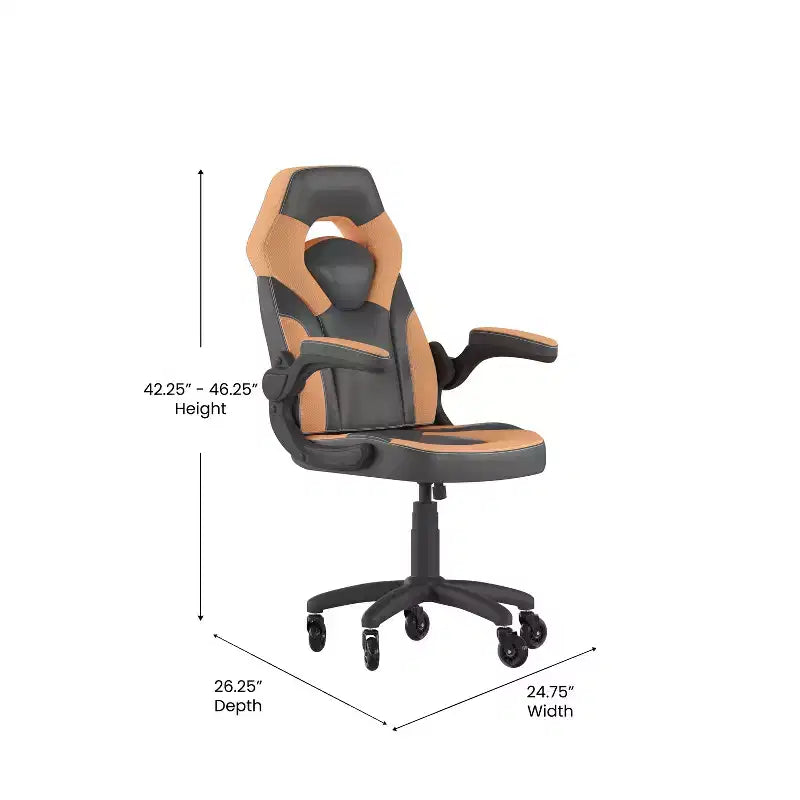 Gaming Chair, Racing Office Computer PC Adjustable Chair with Flip-up Arms and Transparent Roller Wheels