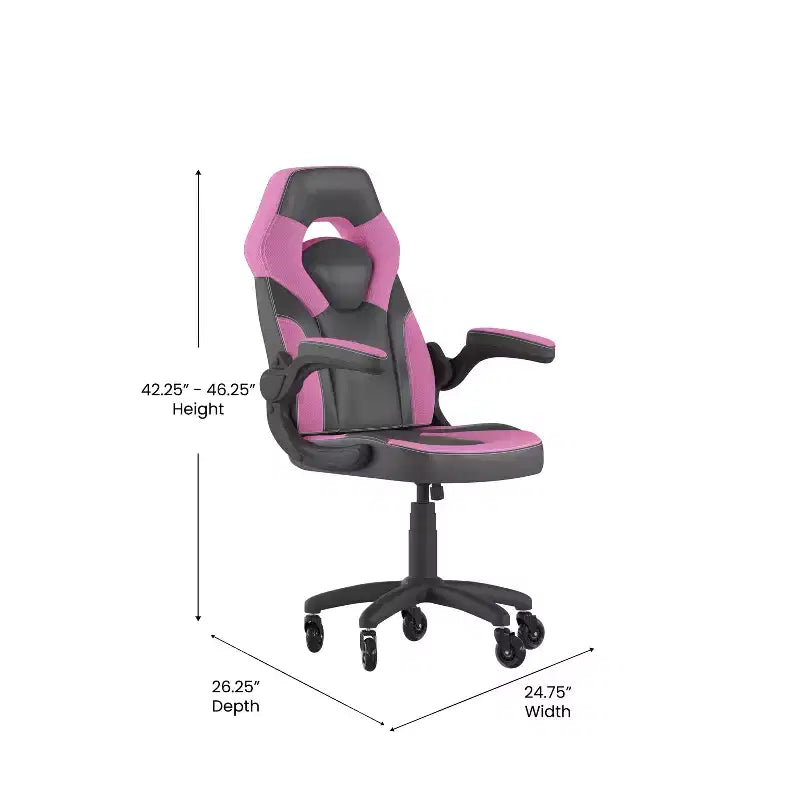 Gaming Chair, Racing Office Computer PC Adjustable Chair with Flip-up Arms and Transparent Roller Wheels