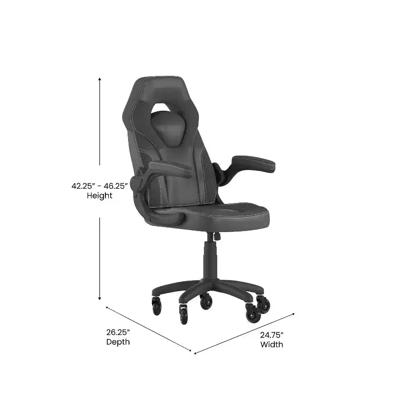 Gaming Chair, Racing Office Computer PC Adjustable Chair with Flip-up Arms and Transparent Roller Wheels