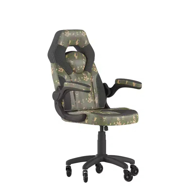 Gaming Chair, Racing Office Computer PC Adjustable Chair with Flip-up Arms and Transparent Roller Wheels