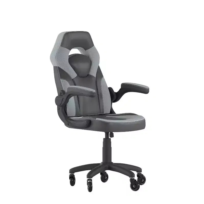 Gaming Chair, Racing Office Computer PC Adjustable Chair with Flip-up Arms and Transparent Roller Wheels