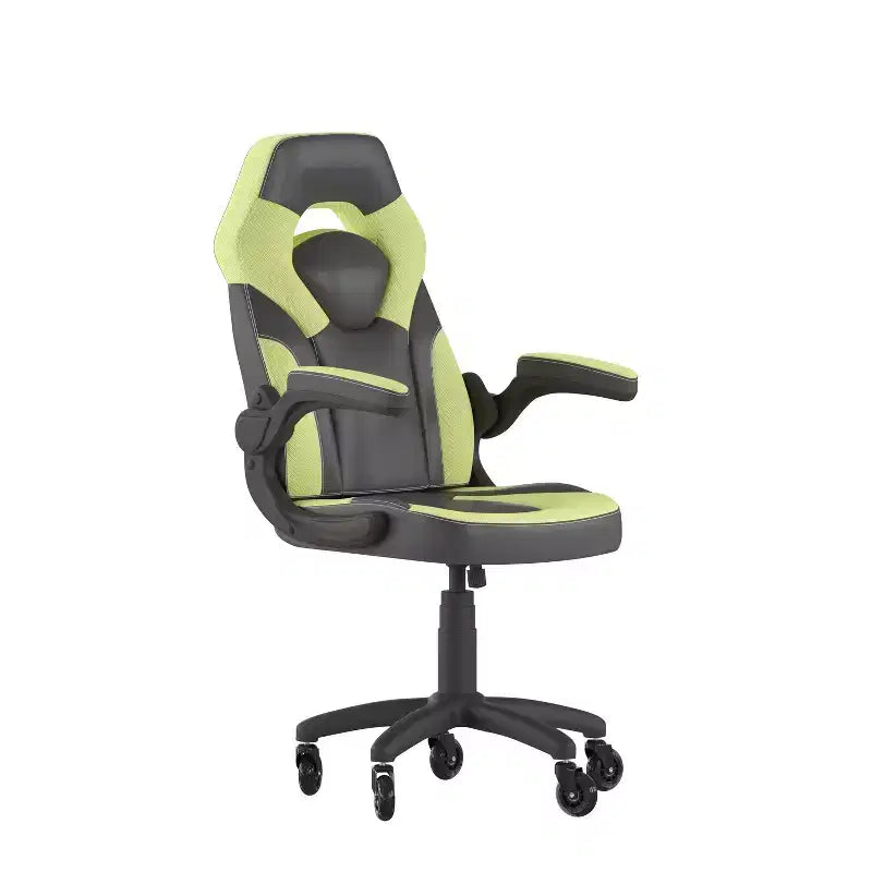 Gaming Chair, Racing Office Computer PC Adjustable Chair with Flip-up Arms and Transparent Roller Wheels