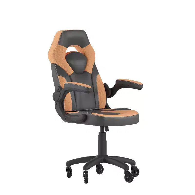 Gaming Chair, Racing Office Computer PC Adjustable Chair with Flip-up Arms and Transparent Roller Wheels