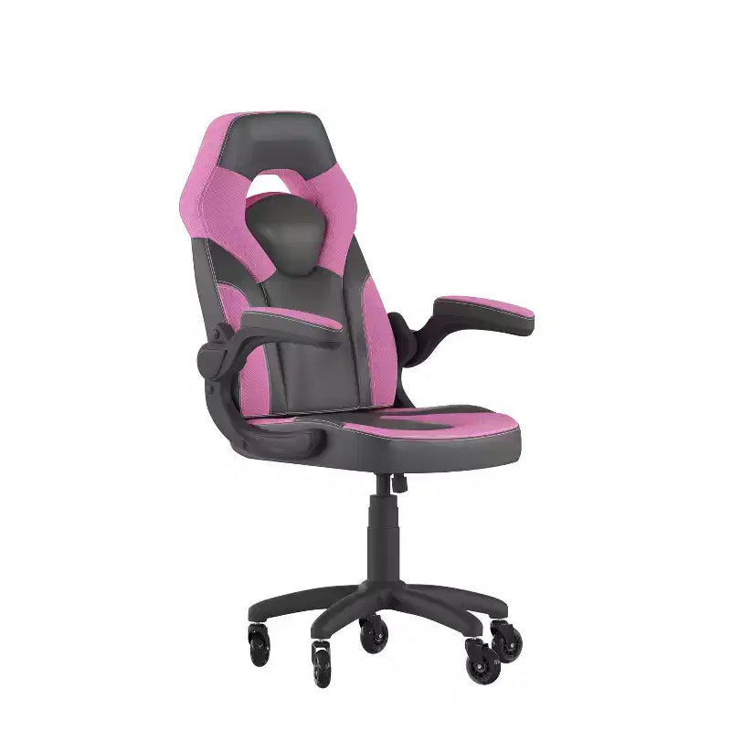 Gaming Chair, Racing Office Computer PC Adjustable Chair with Flip-up Arms and Transparent Roller Wheels